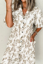 Printed Button Front Puff Sleeve Dress Woman Casual Dress