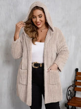 Plus Size Open Front Long Sleeve Hooded Fuzzy Jacket Woman Outerwear