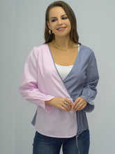 Shiny Surplice Neck Striped Long Sleeve Blouse Woman Blouses