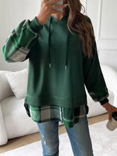 Devine Drawstring Plaid Long Sleeve Hoodie Woman Sweatshirts