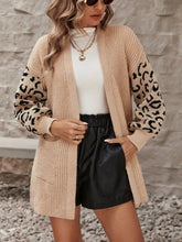 Pocketed Leopard Open Front Cardigan Tan Woman Outerwear