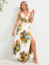 Slit Tied Printed Surplice Dress White Woman Maxi Dress