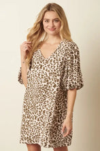Mittoshop Animal Print Puff Sleeve Mini Dress OLIVE Casual Dresses