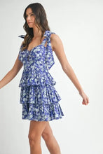 MABLE Floral Print Shoulder Tie Layered Mini Dress Casual Dresses