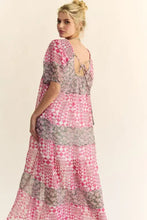 Davi & Dani Multi Floral Square Neck Puff Sleeve Maxi Dress Casual Dresses