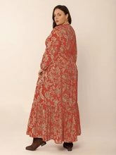 Plus Size Lace Detail Printed Balloon Sleeve Midi Dress Casual Dresses