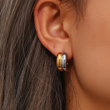 Stainless Steel Two-Tone Hoop Earrings Gold & Silver One Size