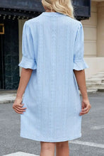 Jacquard Texture Flared Short Sleeve Notched Neck Mini Dress Casual Dresses