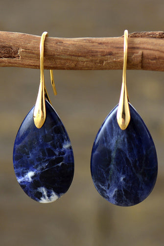 Natural Stone Teardrop Earrings Gold One Size