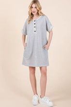BOMBOM Casual Contrast Trim Henley Dress GREY Casual Dresses