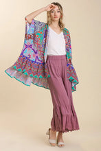 Umgee Full Size Mixed Print Ruffle Hem Open Front Cover Up Plus Size