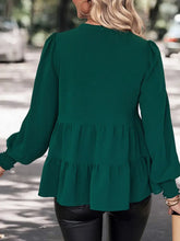 Perfee Notched Neck Lantern Sleeve Blouse Woman Blouses