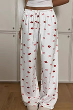 Lips Print Wide Leg Pants White