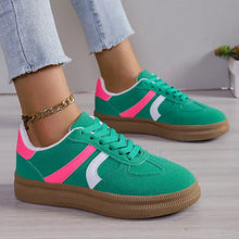 Contrast Round Toe Platform Sneakers Green Woman Sneakers