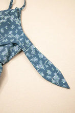 Spaghetti Straps Floral Print Knot Detail High Waist Flared Dress Woman Casual Dress