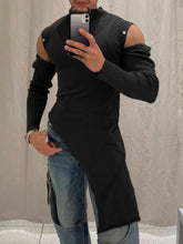 Men's Asymmetrical Mock Neck Cold Shoulder Top Black