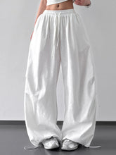White wide leg casual drawstring pants with elastic waistband loose-fitting for comfortable everyday wear