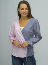 Shiny Surplice Neck Striped Long Sleeve Blouse Stripe Woman Blouses