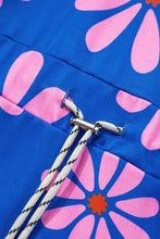 Floral Print Zip Collar Drawstring Summer Mini Dress Woman Dress