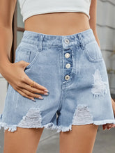 Distressed Raw Hem Denim Shorts