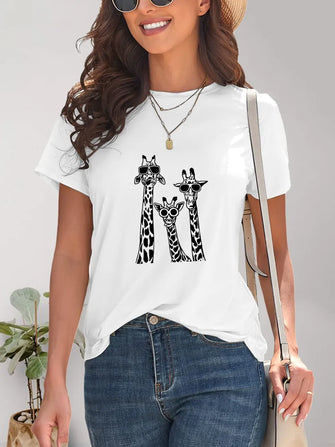 Giraffe Graphic Round Neck T-Shirt White