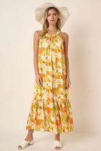 Mittoshop Watercolor Print Halter Neck Satin Maxi Dress ORANGE Casual Dresses