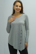 Shiny Buttoned Long Sleeve Round Neck Tee Heather Gray