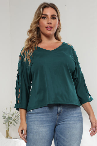 3/4 Sleeve Cutout Detail Top Green