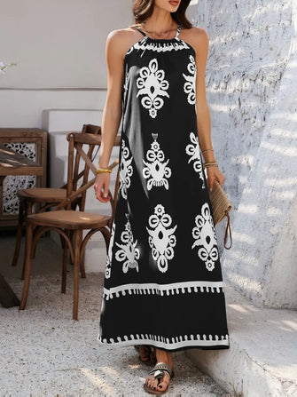 Devine Grecian Neck Printed Maxi Dress Black
