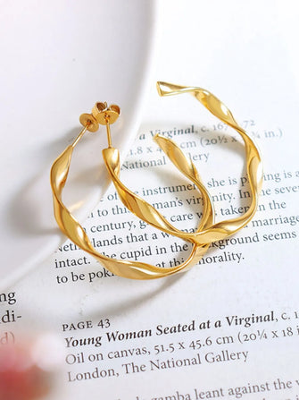 Titanium Steel C-Hoop Earrings Gold One Size