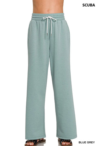 Zenana Scuba Drawstring Pants BLUE GREY