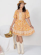 Plus Size Printed Square Neck Short Sleeve Dress Casual Dresses