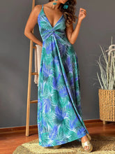 Tropical Print V-Neck Maxi Dress Blue