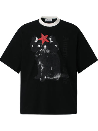 Men's Graphic Round Neck Oversized T-Shirt Black