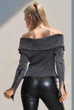 Double Take Ribbed Off-Shoulder Zip Up Long Sleeve Cardigan Woman Outerwear