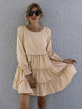 Frill Tiered Long Sleeve Mini Dress Casual Dresses