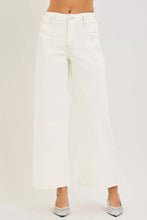 White wide-leg denim high rise ankle pants with a clean minimalist design, perfect as rise ankle wide pants