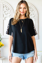 Leopard Round Neck Short Sleeve Tee Black