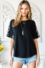 Leopard Round Neck Short Sleeve Tee Black Woman T Shirts