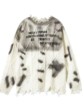 Men's Distressed Letter Round Neck Sweater White