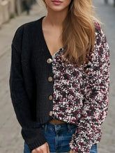 Contrast Button Up V-Neck Cropped Cardigan Woman Outerwear