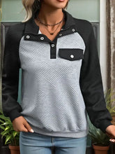 Perfee Contrast Textured Long Sleeve Sweatshirt Light Gray Woman Sweatshirts