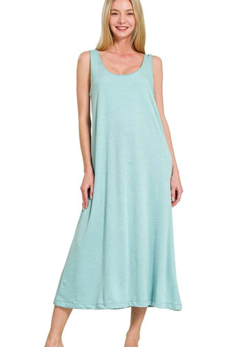 Zenana French Terry Twisted Strap Midi Dress DUSTY TEAL