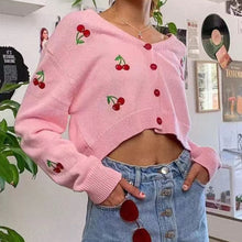 Cherry Button Down Cardigan Pink