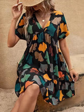 Printed V-neck Short Sleeve Boho Mini Dress