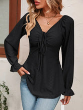 Mandy Tie Front V-Neck Puff Sleeve Blouse Woman Blouses