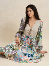 Tied Front Printed Long Sleeve Maxi Dress Woman Maxi Dress