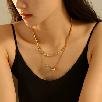 18K Gold-Plated Double Layered Heart Necklace Gold One Size