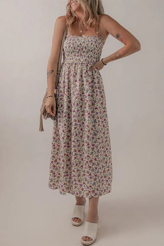 Multicolour Bohemian Ditsy Floral Smocked Fit Flare Sundress Floral