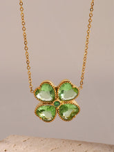 Stainless Steel Zircon Lucky Clover Pendant Necklace Green One Size